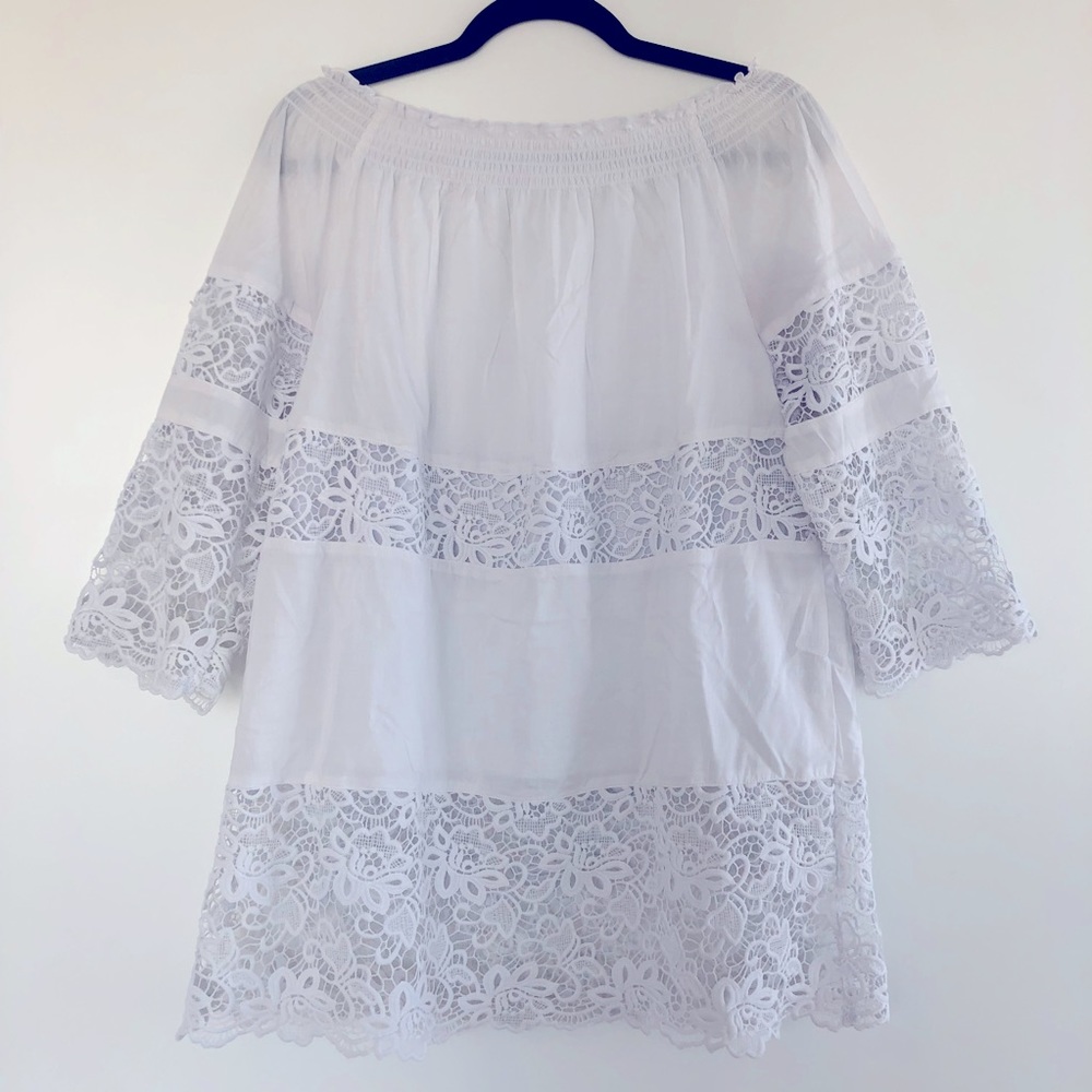 Chico's Off-The-Shoulder Lace Detail Top in White